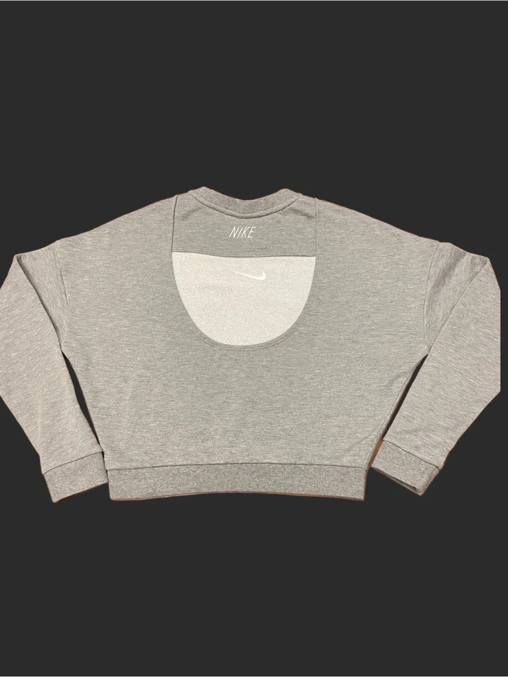 Nike Dri-Fit Backless Cutout Cropped Sweatshirt Embroidered Logo Heather Gray- S